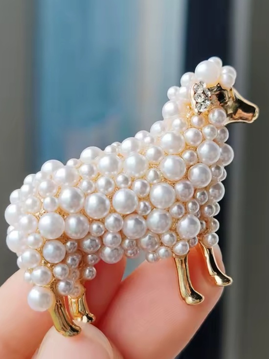 Anthropologie Jewelry - Anthropologie Pearl-Encrusted Lamb Brooch with Gold Accents